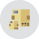 Two packages with barcodes, flat icon.